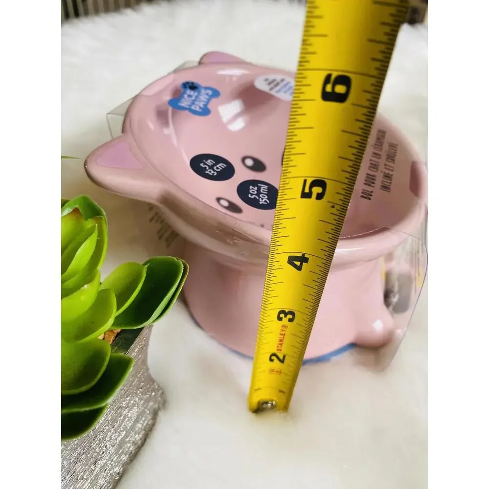 Nice Paws Pink Ceramic Tilted Elevated Cat Bowl 5 in / 13 cm
